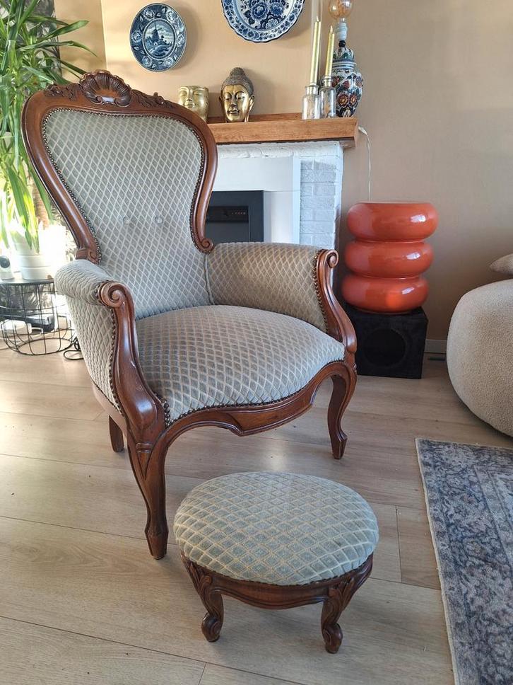 Antieke Stoel met Voetenbankje - Vintage Eyecatcher, Antiek en Kunst, Antiek | Meubels | Stoelen en Banken, Ophalen