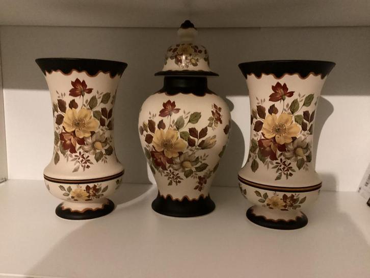 Vintage Vaas Set met Bloemmotief, Huis en Inrichting, Woonaccessoires | Vazen, Zo goed als nieuw, Overige kleuren, 50 tot 75 cm