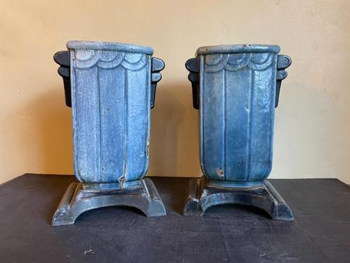 set Geemailleerde Gietijzeren Vazen Art Deco Frans, Antiek en Kunst, Antiek | Vazen, Ophalen