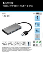 USB 3.0 Pocket Hub 4 ports, Nieuw, Laptop, Ophalen of Verzenden, USB-hub