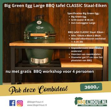 Big Green Egg Large met BBQ tafel CLASSIC Staal-Eiken