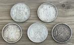 Gulden 1892 + 1897 en 1913, 1914 en 1915 Wilhelmina, Postzegels en Munten, Munten | Nederland, Ophalen, 1 gulden, Setje, Zilver