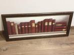 Mooi langwerpig schilderij met boeken in kersenrood, Huis en Inrichting, Woonaccessoires | Schilderijen, Tekeningen en Foto's