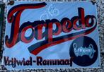 Emaille reclamebord Torpedo vrijwiel remnaaf fiets reclame, Ophalen of Verzenden, Gebruikt, Reclamebord