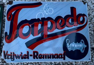 Emaille reclamebord Torpedo vrijwiel remnaaf fiets reclame beschikbaar voor biedingen