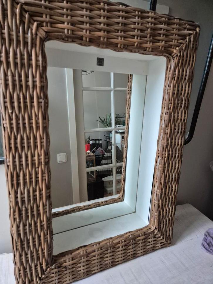 Spiegel met Rotan Frame riviera maison, Huis en Inrichting, Woonaccessoires | Spiegels, Zo goed als nieuw, 50 tot 75 cm, 100 tot 150 cm
