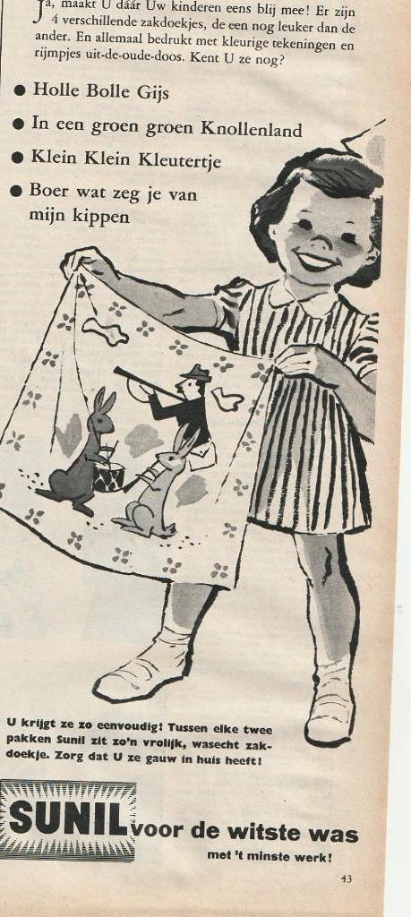 Retro reclame 1957 Sunil wasmiddel zakdoekjes spaaractie, Verzamelen, Retro, Overige typen, Verzenden