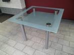 Eettafel Keukentafel Tafel Glas Glazen Blad RVS poot 100x100, Ophalen, Gebruikt, 50 tot 100 cm, Vierkant