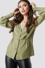NIEUWE NA-KD V-Cut Button Up blouse, blousetop, green, Mt. L, Nieuw, Groen, Maat 42/44 (L), NA-KD