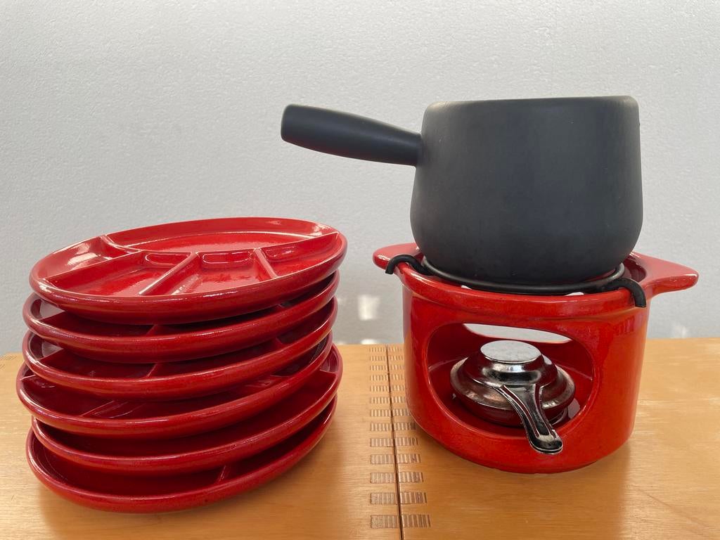 Vintage Jasba Fondue Set - Compleet, Ophalen, Keramiek, Zo goed als nieuw, Bord(en)