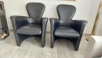 Twee zwart leren Leolux Amphora fauteuils, Zwart leren Leolux Amphora fauteuils, Minder dan 75 cm, Gebruikt, Leer