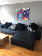 BANKSTEL MET 6 KUSSENS ZWART VAN LEER / LEDER - SUPER MOOI, Ophalen, 100 tot 125 cm, DESIGN - MOOI - TIJDLOOS, 300 cm of meer