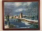 Schilderij Oudenallen schaatsen met lijst 55 x 45 cm groot!, Antiek en Kunst, Ophalen of Verzenden