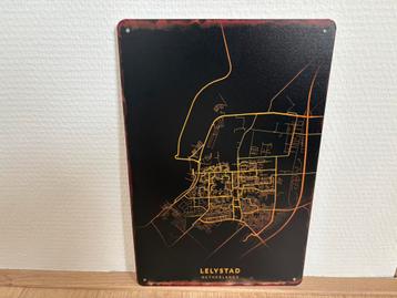 Vintage bord plattegrond van Lelystad (20x30cm) beschikbaar voor biedingen