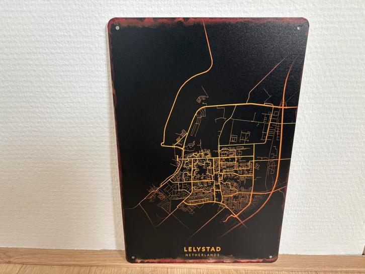 Vintage bord plattegrond van Lelystad (20x30cm), Huis en Inrichting, Woonaccessoires | Schilderijen, Tekeningen en Foto's, Nieuw