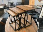 Bijzettafel Set Mangohout/Metaal - 3 Delig, Ophalen, Minder dan 45 cm, Minder dan 55 cm, Nieuw
