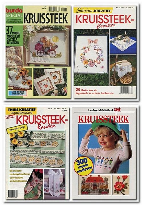 4 Hobbybladen met als thema Kruissteek, Boeken, Hobby en Vrije tijd, Zo goed als nieuw, Breien en Haken, Geschikt voor kinderen