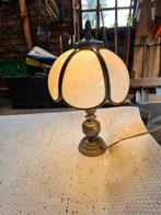 Tinnen Tafellamp met Glazen Kap - 35cm Hoog, Gebruikt, Vintage, Ophalen of Verzenden, Glas