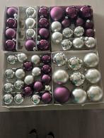 Glazen kerstballen(7,8 en 10cm)  in fuchsia, zilver en wit., Diversen, Kerst, Ophalen, Gebruikt