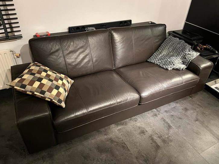 Ikea Kivik Donkerbruine leren 3-zitsbank, Huis en Inrichting, Banken | Complete zithoeken, Zo goed als nieuw, Leer, Ophalen of Verzenden