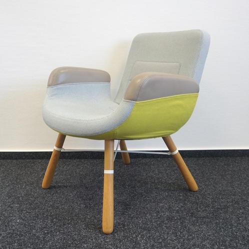 Vitra East River Design Fauteuil | Groen, Huis en Inrichting, Fauteuils, Gebruikt, Hout, Leer, Metaal, Stof, 50 tot 75 cm, Minder dan 75 cm