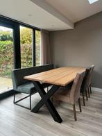 Eettafel 210cm met stalen X-poten, Ophalen, Gebruikt, 200 cm of meer, 50 tot 100 cm