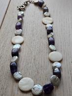 Ketting met o.a zoetwater parel schelp en amathyst, Ophalen of Verzenden, Steen of Mineraal