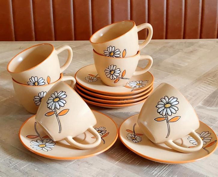 6 kop en schotels met bloemen, Huis en Inrichting, Keuken | Servies, Kop(pen) en/of Schotel(s), Overige stijlen, Porselein, Ophalen of Verzenden