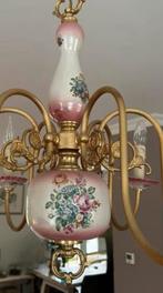 1940-1950 kroonluchter antiek italie Porselein roze bloemen, Ophalen of Verzenden