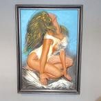 Vintage XL leren reliëf schilderij van een sexy dame, Ophalen of Verzenden, Zo goed als nieuw