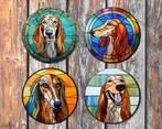Saluki Glas in Lood onderzetters met houder rond, Ophalen of Verzenden, Nieuw, Glas of Kopje