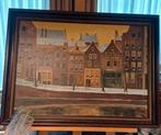 Winters Stadsgezicht, Olieverf op Doek, Antiek en Kunst, Ophalen of Verzenden