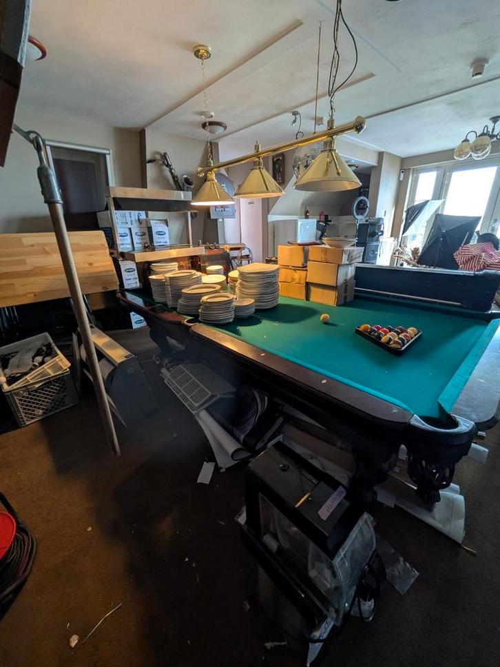 Klassieke Pool Biljarttafel incl keu kast en lampen, Sport en Fitness, Biljarten en Poolen, Gebruikt, Pooltafel, Ophalen