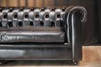 Engelse Chesterfield 3-zitsbank, echt leer, blauw, Chesterfield, Driepersoons, Ophalen of Verzenden, Zo goed als nieuw