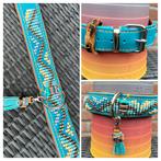 Mooie halsband turquoise leer 2 kleur nappa kralen 44-56, Ophalen of Verzenden, Handgemaakt, Nieuw