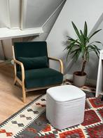 Green Velvet Armchair & Ottoman, Huis en Inrichting, Fauteuils, Ophalen, Zo goed als nieuw