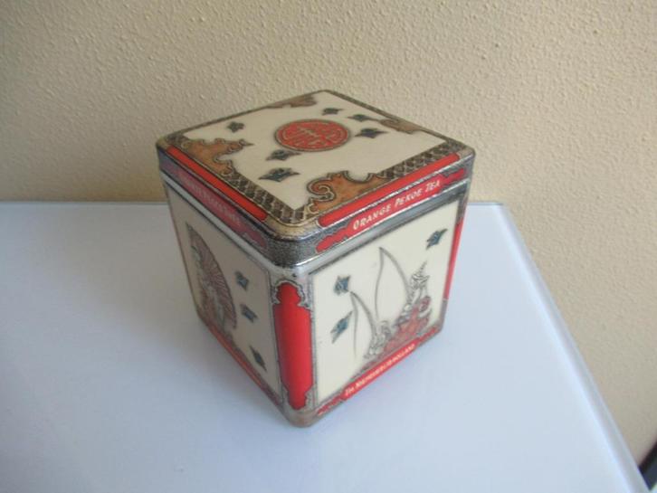 Niemeijer Blikje oranje Pecco thee jaren 30 40, Verzamelen, Blikken, Gebruikt, Thee, Overige merken, Ophalen of Verzenden