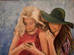 Moderne impressie vriendinnen checken mobiel lia van langen, Antiek en Kunst, Kunst | Schilderijen | Klassiek, Ophalen of Verzenden