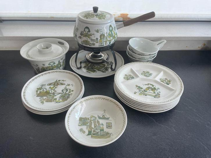 Vintage Fondue Set met Brander, Witgoed en Apparatuur, Fonduesets, Gebruikt, Fondueset, Brander, Ophalen of Verzenden