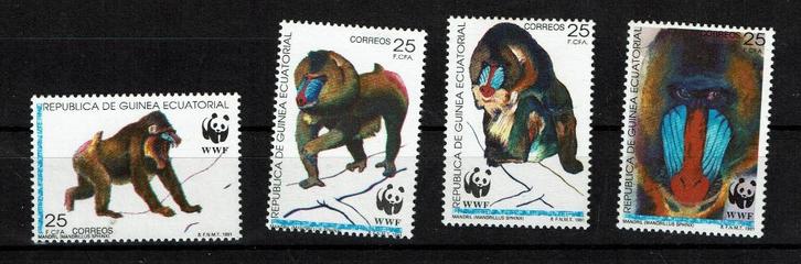 guine ecuatorial pf wwf serie apen mandril wildlife, Postzegels en Munten, Postzegels | Thematische zegels, Postfris, Dier of Natuur