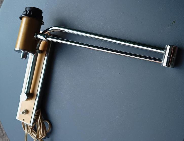 Vintage wandlamp/zwenklamp /schaarlamp/kniklamp /chroom/teak, Huis en Inrichting, Lampen | Wandlampen, Gebruikt, Metaal, Overige materialen