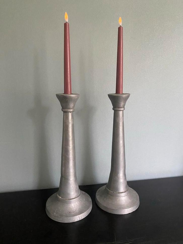 Twee Tinnen Kandelaars, Antiek en Kunst, Antiek | Tin, Ophalen of Verzenden
