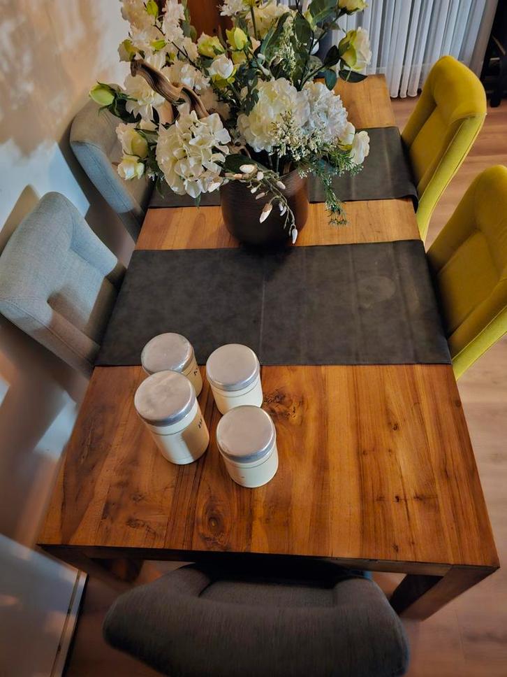 Teakhouten tafel + 6 H&H stoelen, Huis en Inrichting, Tafels | Eettafels, Ophalen of Verzenden