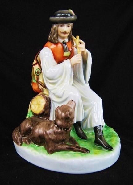 Zsolnay - Fluitspelende Hongaarse herder met hond (3073), Verzamelen, Beelden en Beeldjes, Ophalen, Zo goed als nieuw, Mens