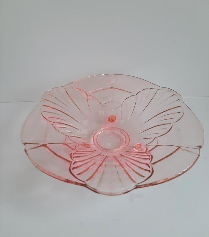 Art Deco floral rozaline roze glazen fruitschaal, Antiek en Kunst, Antiek | Glas en Kristal, Ophalen of Verzenden