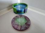 4 onderzetters en -houder in de kleuren groen, paars, blauw, Ophalen of Verzenden, Nieuw, Glas of Kopje