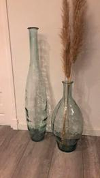 Glazen groene vazen, Huis en Inrichting, Ophalen, Minder dan 50 cm, Groen, Glas