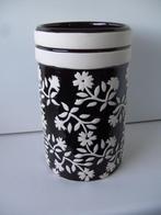 VAAS BLOEMPOT ZWART ECRU MET BLOEMEN 23 CM NIEUW, -, Zwart, -, Aardewerk of Porselein