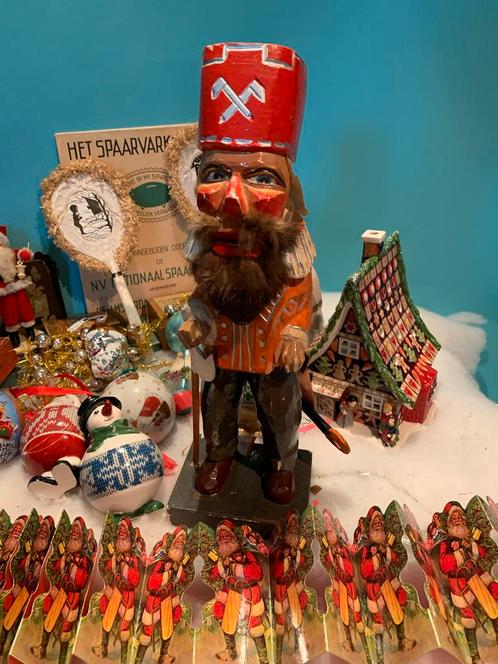 Antieke Notenkraker Mijnwerker Kerstdecoratie Hout, Diversen, Kerst, Gebruikt, Ophalen of Verzenden