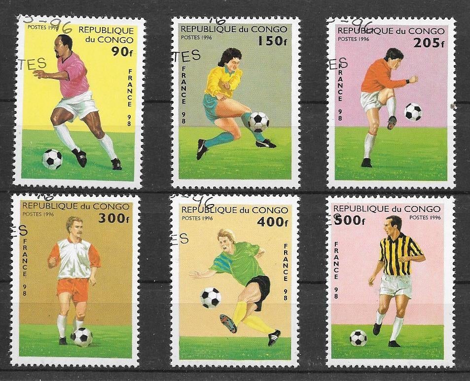 Congo (B) 1996 6 WK Voetbal, Verzenden, Overige landen, Gestempeld